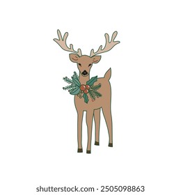 Vector christmas deer, christmas wreath.