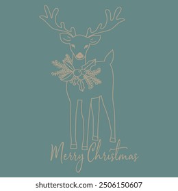 Vector christmas deer, christmas wreath.