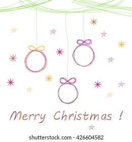 Vector christmas doodle background. Cute christmas balls in hand drawn childish sketch style.Abstract simple winter holiday linear illustration 