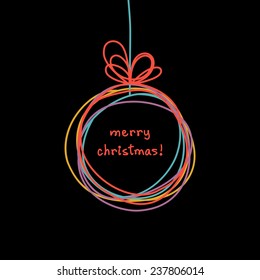 Vector Christmas doodle ball background. Cute hand drawn childish invitation, greeting card. Holiday linear illustration for print, web