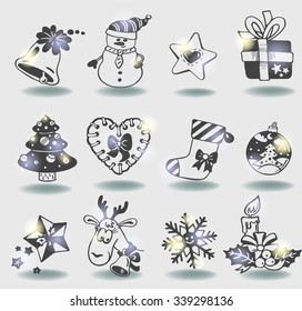 Iconos vectores de doodle navideño para decoración o pegatinas