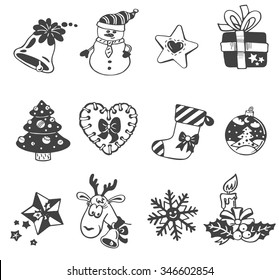Vector Christmas doodle icons for decor or stickers