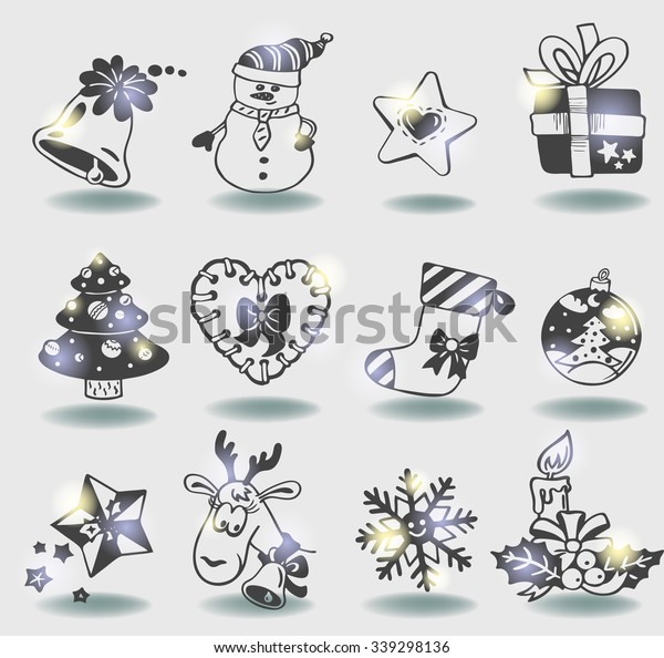 Vector Christmas Doodle Icons Decor Stickers Stock Vector (Royalty Free ...