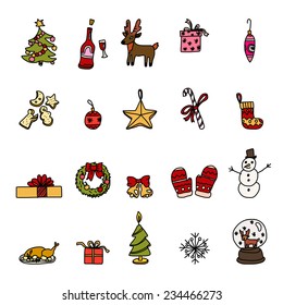 Vector Christmas doodle icons set. Christmas decoration and winter things.