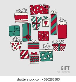 Vector Christmas doodle set. Christmas gifts.
