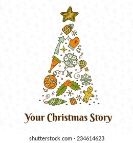 Vector christmas doodles card with your christmas story. Eps10