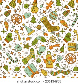 Vector christmas doodles seamless background. Eps10