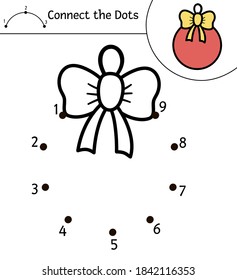 Vector Christmas dot-to-dot and color activity with cute colored ball. Winter holiday connect the dots game for children. Funny coloring page for kids with traditional New Year symbol. 

