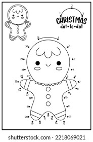Vector Christmas dot  to  dot   color activity and cute kawaii gingerbread man  Winter holiday connect the dots game and funny cookie  New Year coloring page for kids  Printable worksheet
