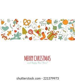 Vector christmas drawing elements.Vintage new year seamless background. Happy holidays illustration.