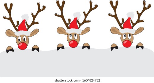 Vector Christmas drawing of three reindeer's