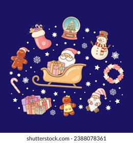 vector christmas element collection in flat design santa claus gift rudolph