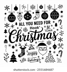 Vector of Christmas elements around "All You Need for Christmas."