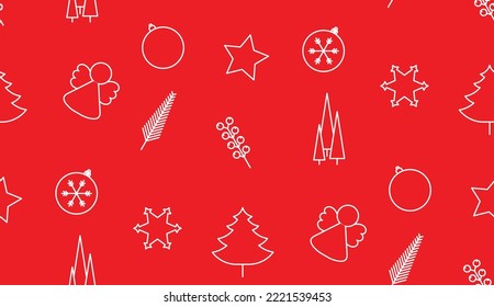 Vector christmas elements seamless pattern outlined icons