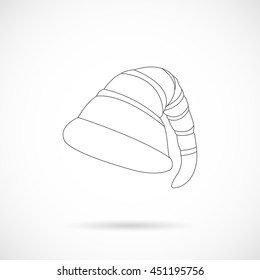 Vector Christmas Elf Cap isolated over white background. Black outline style. Element for Christmas holiday projects and designs.