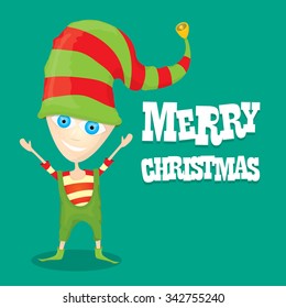 vector Christmas elf . merry christmas greeting card or xmas background