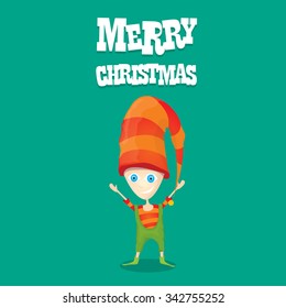 vector Christmas elf . merry christmas greeting card or xmas background
