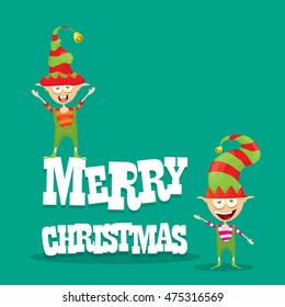 vector Christmas elf . merry christmas greeting card or xmas background with cartoon elf 