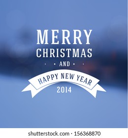 Vector Christmas emblem with blurred bokeh background. Square Christmas card with place for your content.