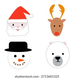Figuras navideñas de Vector que incluyen a Santa, reno de nariz roja, muñeco de nieve y oso polar