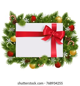 Vector Christmas Fir Branches with Gift isolated on white background