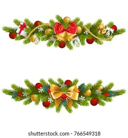 Vector Christmas Fir Decoration with Bow isolated on white background