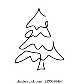 Vector Christmas fir tree line art. Continuous one line drawing pine. illustration minimalistic design for xmas and New Year type concept.