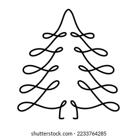 Vector Christmas fir tree monoline art. Continuous one line drawing pine. illustration minimalistic design for xmas and New Year type concept.