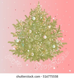 Vector Christmas fir tree on rose background