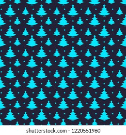 Vector christmas fir tree seamless pattern blue neon style for decoration, poster party, printing,  promotion, christmas sale banner, greeting card, website. Holiday fir tree. 10 eps