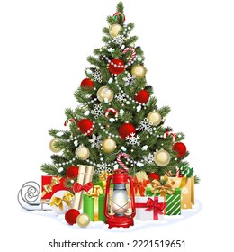 Vector Christmas Fir Tree with Snow isolated on white background