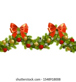 Vector Christmas Fir Wave Border isolated on white background