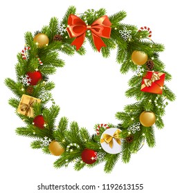 Vector Christmas Fir Wreath isolated on white background