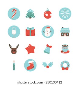 Vector Christmas flat color icon set