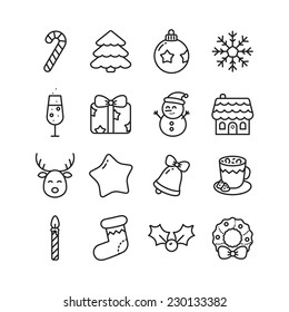 Vector Christmas flat minimalistic line icon set