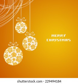 Vector christmas floral balls. Invitation, greeting decorative card. Cute hand drawn holiday illustration for print, web