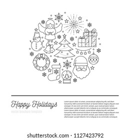 Vector Christmas flyer in trendy linear style isolated on white background