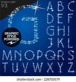 Vector christmas font characters of a shining stars. Artdeco light. File contains graphic styles available in Illustrator