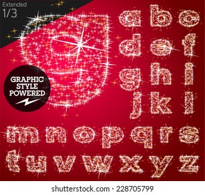 Vector christmas font characters of a shining stars. Extended. File contains graphic styles available in Illustrator 