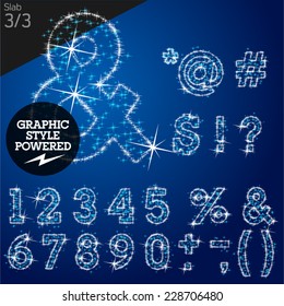 Vector christmas font characters of a shining stars. Slab. File contains graphic styles available in Illustrator