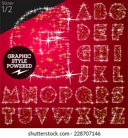 Vector christmas font characters of a shining stars. Sticker style. File contains graphic styles available in Illustrator