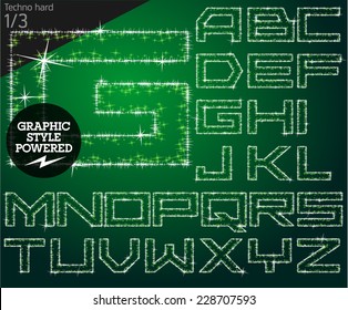 Vector christmas font characters of a shining stars. Techno. File contains graphic styles available in Illustrator