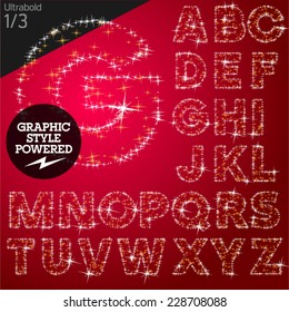 Vector christmas font characters of a shining stars. Bold. File contains graphic styles available in Illustrator