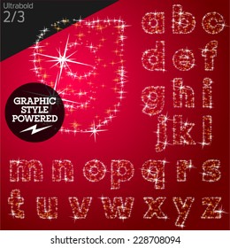 Vector christmas font characters of a shining stars. Bold. File contains graphic styles available in Illustrator