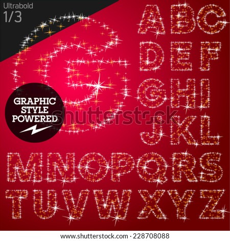 Vector christmas font characters of a shining stars. Bold. File contains graphic styles available in Illustrator