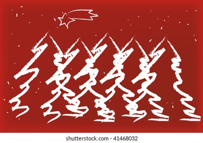 vector christmas forest with snow flakes isolated on white background