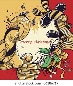 vector christmas frame with abstract swirls and christmas decoration