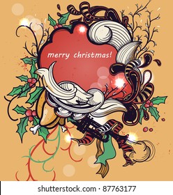 vector christmas frame with christmas decoration and sprigs of holly.eps 10