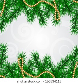 Vector Christmas frame with fir and decorations