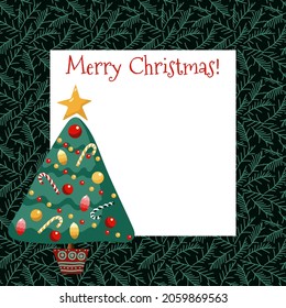 Marco vectorial de Navidad con abeto. Antecedentes para tarjetas, carteles, invitaciones y papel. 